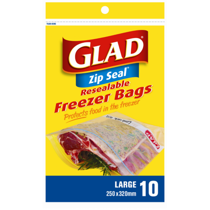 Glad® Freezer Zip Seal® Large 10’s 250mm x 320mm